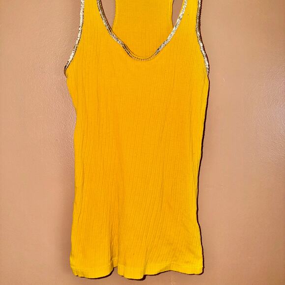 Soprano Women's Yellow Sequin Sleeveless Tank Top Ribbed - Size Medium - Picture 7 of 8